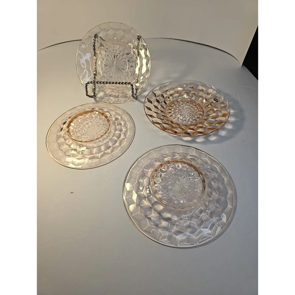 Pink Depression Glass Saucers By Jennette In‎ Cubist Pattern Set of 2